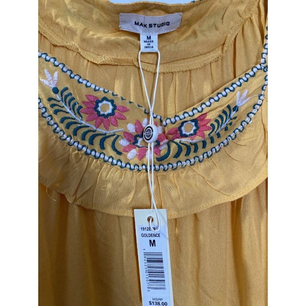 NWT Max Studio Womens Yellow Embroidered Floral Maxi Dress Medium - Picture 5 of 5